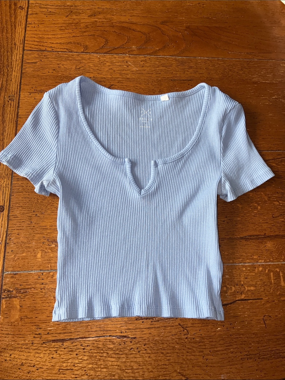 PacSun Light Blue Ribbed Notch-Neck Crop Top